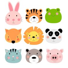 a group of different types of animals on a white background with the same animal face