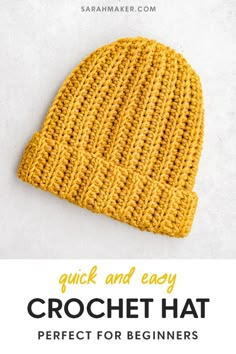 Learn how to make an easy crochet beanie hat with stretchy knit-look hdc ribbing and bulky yarn. Free crochet hat pattern for beginners. Crochet Beanie All Sizes, Easy Ribbed Crochet Beanie, Crochet Hat For Beginners Free, Crochet Patterns Hats Free Easy, 30 Minute Crochet Beanie, Crochet Hat Beanie Free Pattern, Easy Crochet Ribbed Hat Pattern Free, Crochet Rib Hat Pattern Free, Crochet Hat Easy Free Pattern