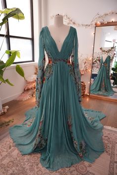 Embroidered Wedding Dress, Garden Wedding Dress , Floral Wedding Dress, Embroidery Gown Teal Dress MEADOW Sample - Etsy Wedding Dress Floral, Embroidered Wedding Dress, Garden Wedding Dresses, Floral Wedding Dress, Fantasy Dresses, Bohol, Fantasy Gowns, Teal Dress, Embroidered Wedding