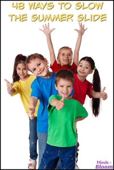 several children standing in front of the words back to school