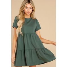 Green Crew Neck Dress, Solid Color Short Sleeve Mini Dress For Fall, Short Sleeve Solid Color Mini Dress For Fall, Spring Mini Dress With Crew Neck In Solid Color, Spring Crew Neck Solid Color Dresses, Green Shift Mini Dress With Short Sleeves, Solid Cotton Dress With Crew Neck, Skater Dresses Casual, Shift Dress Casual