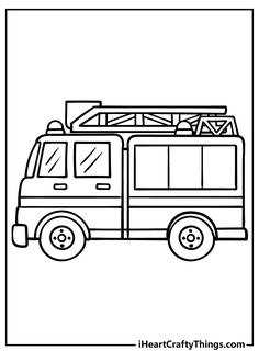 a fire truck with ladders on the roof coloring pages for kids and adults to color