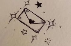 a drawing of a kite with hearts and stars on it