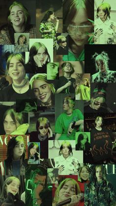 the collage shows many different people with green hair