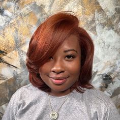 Ginger Hair On Dark Skin Black Women, Cinnamon Highlights On Dark Hair, Ginger Hair Color Short, 350 Hair Color, Brown And Ginger Hair, Natural Hair Bob Cut, Bobs Hairstyles, Natural Hair Bob, Red Hairstyles