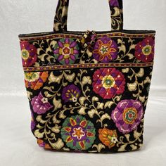 Vera Bradley Susani Bright Floral Quilted Tote Bag Purse Shoulder Bag 12x14x4 | eBay Floral Tote Bag, Quilted Tote Bags, Quilted Totes, Vintage Inspired Outfits, Tote Bag Purse, Black Quilt, Luggage Bags, Vera Bradley, Purses And Handbags