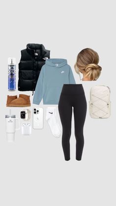 Outfit For A Cold Day, Cute Outfits With Blue Leggings, Outfit Ideas For School Collage, Cute Outfits For The Winter, Cute School Outfits For Winter, Winter Outfits Middle School, Cute Basic Winter Outfits, What To Wear To School Winter, Hockey Game Fits