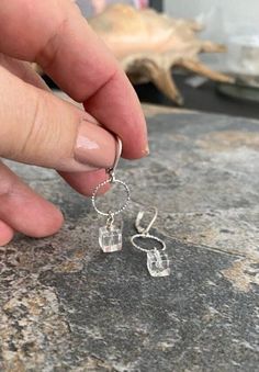 "Small clear crystal quartz drop dangle hoop earrings available in vermeil gold or sterling silver.  They'll quickly become your everyday pair.  They go with everything!  The earrings measure approx 1.5\" from end to end and the clear quartz cubes are approx 8mm. You may also like to view more of my quartz jewelry here: https://etsy.me/3KDnbuw You may also like view more of my earrings here: http://etsy.me/2e2BGZl" Sterling Silver Hoop Crystal Earrings For Gift, Modern Dangle Crystal Earrings As Gift, Hypoallergenic Sterling Silver Crystal Earrings For Everyday, Minimalist Sterling Silver Dangle Crystal Earrings, Sterling Silver Minimalist Dangle Crystal Earrings, Modern Sterling Silver Dangle Crystal Earrings, Everyday Sterling Silver Clear Earrings, Everyday Clear Sterling Silver Earrings, Clear Dangle Crystal Earrings As A Gift