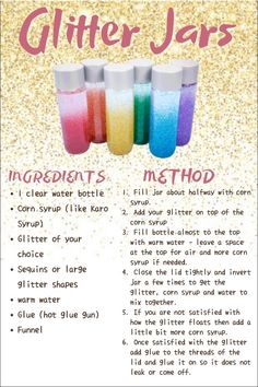 an image of glitter jars with instructions to make them look like they are in different colors