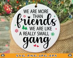 a christmas ornament that says we are more than friends, we are like a really small gang