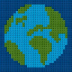 an image of the earth made out of legos in blue and green color scheme