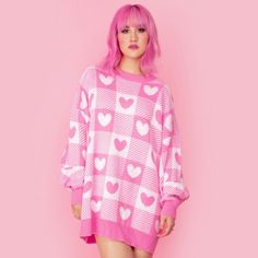 Chrissa Sparkles SOLD OUT Gingham Hearts Sweater Chrissa Sparkles, Oversized Sweater Dress, Kawaii Sweater, Trixie Mattel, Oversized Knit Sweater, Sweater Dress Oversized, Pastel Fashion