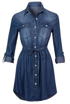 Introducing your soon-to-be favorite denim dress! Our dark wash denim dress is a standout piece in your wardrobe, capturing attention at first glance. Its thoughtful design, featuring button cuffs, roll tab sleeves, and two front button pockets, adds just the right amount of detail and interest to this timeless classic. Key Features: Button Cuffs: The button cuffs are a stylish touch that elevates the dress's overall look. They add a hint of sophistication while allowing you to customize the sle Jean Shirt Dress, Long Sleeve Denim Dress, Denim Chambray Dress, Shirt Dress Long, Jean Shirt, Wool Overcoat, Denim Wear, Dress Long Sleeves, Chambray Dress