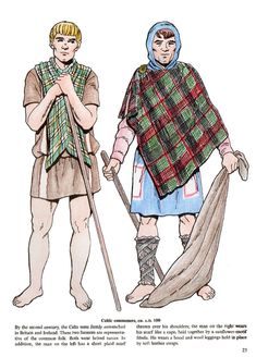 two men dressed in medieval clothing and holding spears, one wearing a tartan cape