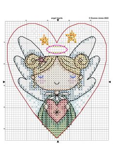 a cross stitch pattern with an angel holding a heart