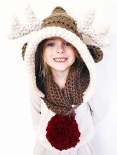 Rudy the Reindeer Hooded Scarf Cowl Scarf Crochet, Hooded Cowl Crochet Pattern, Bride Crochet, Hooded Cowl Scarf, Hooded Scarf Pattern, Reindeer Hat, Crochet Hooded Scarf, Crochet Hood, Hood Pattern