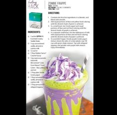 the recipe for this green smoothie has purple icing and sprinkles