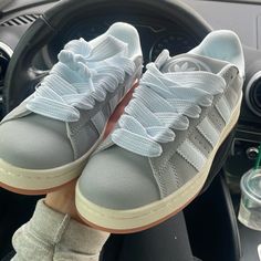 These Shoes Are Grey With A Cream Bottom . Very Comfortable And Cute. I Had Been Searching For These Shoes For A While They Are Sold Out Everywhere But Sadly They Don’t Fit. No Other Issues With Them. Send Me A Message If You Are Interested:) Adidas Campus, Shoes Brand, Grey Adidas, Adidas Shoes, Shoe Brands, Adidas Women, Womens Shoes Sneakers, I Tried, Shoes Sneakers