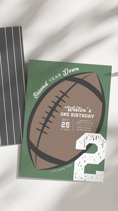 an image of a football birthday card with the number two on it and another sports ball in the background