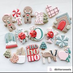 decorated cookies are arranged in the shape of letters