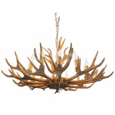 a chandelier with antlers hanging from it's center and two lights on each side