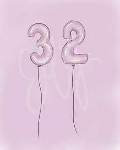 two pink balloons with the number 32 on them