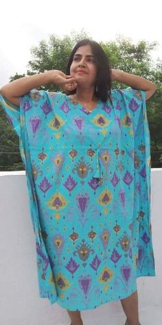 "ALL DRESSES ARE CUSTOM-MADE - ONLY FOR YOU! FRESH FABRIC AND FRESH STITCHINGS! . Indian Block Print / tie- dyed kaftans robe- made to measure- all customizations happily accepted!!NEW ARRIVALS- BEAUTIFUL ULTRASOFT AQUA COLORED WITH IKAT PRINT KAFTAN! . Namaste, Greetings from India!!Welcome to mommyrobeclothing Kaftans are NO LONGER one size fits all...You will find kaftan dresses for all framed ladies from regular kaftans to nursing ,hospital gowns, baby swaddles, beach cover ups, ...all at on Maternity Sewing Patterns Free Hospital Gowns, Plus Size Hospital Gown, Pink Maternity Gown, Labor And Delivery Gown, Maternity Gowns For Photoshoot, Indian Maternity, Nursing Robe, Hospital Gowns, Nursing Gown