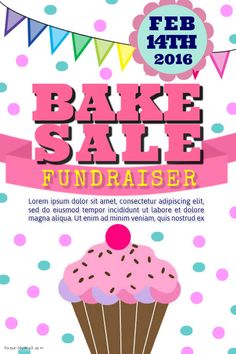 a flyer for a bake sale with a cupcake on it