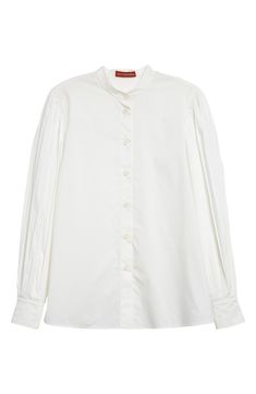 Seen on the spring '24 runway, this button-up can go from staid to stunning via the pleated long sleeves that convert to three-quarter-length bishop sleeves. 27" length (size 36FR) Front button closure Band collar Long sleeves with two-button cuffs 70% cotton, 30% polyester Dry clean Made in Italy Designer Clothing Long Sleeve Pleated Shirt For Work, Pleated Long Sleeve Shirt For Work, Designer Spring Shirt With Button Cuffs, Classic Bishop Sleeve Tops For Daywear, Classic Tops With Bishop Sleeves For Daywear, Classic Bishop Sleeve Blouse With Button Cuffs, Designer Spring Blouse With Buttons, Classic Blouse With Bishop Sleeves And Button Cuffs, Timeless Button-up Spring Blouse