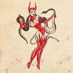 Holding A Snake, Devil Woman, Arte Pin Up, Rockabilly Art, Devil Girl, Snake Charmer, Witchy Wallpaper, Japanese Tattoo Art