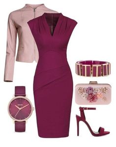 Dress Design Ideas, Dresses Burgundy, Pencil Dresses, Floral Handbags, Burgundy Shoes, Outfit Chic, Classy Work Outfits, Body Con Dress, Stylish Work Outfits