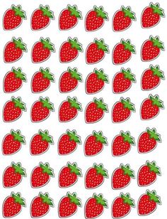 the strawberry stickers are red with green leaves on them, and they look like they have