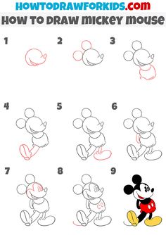 how to draw mickey mouse step by step instructions for kids and beginners in easy steps