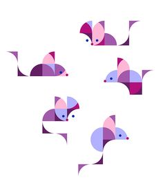 abstract geometric shapes in pink, purple and blue on a white background with the shape of an animal's head