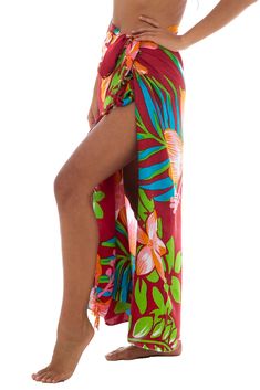 HAWAIIAN PARROT SARONG. Striking parrot sarong wrap with vibrant tropical colors gives you an exotic look and feel. Trimmed with boho fringed edges. Includes a coconut clip for easy tying GENEROUSLY SIZED at 67?x 45?, this swimsuit cover up fits most sizes. Wear it as a sarong skirt, wrap as a pareo dress, or wear as a shawl. Use for a beach blanket, tablecloth, even a colorful wall hanging 100% RAYON. With a soft, silky feel, rayon is a natural fiber that lets skin breathe. This bathing suit or Multicolor Printed Wrap Cover-up, Tropical Tie-side Sarong For Vacation, Tropical Tie-side Sarong For Pool, Tropical Vacation Sarong With Tie-side, Tropical Tie-side Sarong For Beach Cover-up, Bohemian Tropical Print Sarong For Pool, Bohemian Sarong With Tropical Print For Pool, Multicolor Sarong For Pool And Beach Season, Multicolor Sarong For Beach Season And Pool