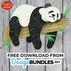 a panda bear sitting on top of a tree branch with the text free printables included