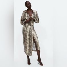 Zara Snake Skin Dress 7932/659/038 Snakeskin Dress, Skin Dress, Zara Fall, Snake Dress, Snake Skin Dress, Print Shirt Dress, Best Designers, Dresses 2020, Printed Shirt Dress