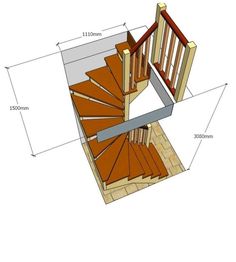 a wooden staircase with measurements for the steps and railings on each side is shown