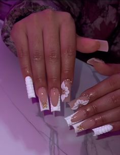 Graduation Nail Set, Nails Ideas Rhinestones, Acrylic Nails Gems Rhinestones, French Acrylic Nails With Rhinestones, Acrylics With Gems, Rhinestone Nail Ideas, French Tip With Rhinestones, White Butterfly Nails, Red Nail Set