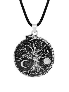 PRICES MAY VARY. Beautifully designed Viking pendant necklace featuring Yggdrasil, the sun, crescent moon, and Ouroboros Jormungandr Made from high-quality zinc alloy with an antique silver finish, meticulously crafted with intricate details Measures about 1.26 inches (3.2 cm) in diameter and arrives ready to wear on a 19.7" (50 cm) faux leather cord A stunning piece of jewelry that makes a wonderful Valentine's Day, Christmas, birthday, or anniversary gift If there is any problem with your purc Raven Pendant, Viking Pendant, Viking Necklace, Gothic Necklace, Viking Jewelry, Gift For Men, Intricate Details, Crescent Moon, Christmas Birthday