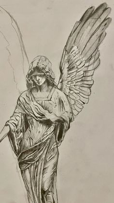 Statues Drawing, Statue With Wings, Greek Drawing, فنسنت فان جوخ, Art Statues, Woman Statue, Istoria Artei, Angel Drawing