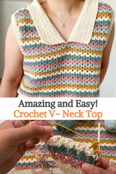 the crochet v neck top is made with yarn