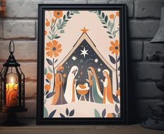 This Christmas nativity scene boho art print beautifully portrays the birth of baby Jesus with a serene winter backdrop. The floral details add a modern touch to this traditional Christian decor, making it a perfect addition to your home for the holiday season. Celebrate the true meaning of Christmas with this elegant wall art, blending faith and artistry. Bring warmth and spirituality to your space with this stunning December floral poster. .: Unframed poster with premium matte finish (Framed version is available at request! Sizes may vary.) .: 175 gsm fine art paper .: Multiple sizes .: For indoor use .: NB! Due to the production process of these posters, please allow for slight size deviations with a tolerance +/- 1/16". Christian Christmas Illustration, Boho Christmas Art, Small Wall Painting, Christian Art Painting, Winter Backdrop, Nativity Painting, Art Blending, Wall Art Winter, European Christmas