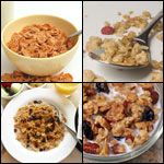 four different pictures of cereals and other foods