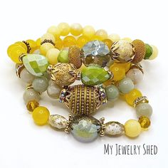 Yellow Jade and Czech Glass Boho Bracelets, Healing Gemstone, Beaded Stretch Bracelets, Jade and Agate Jewelry, Stackable, Gifts for Her by MyJewelryShed on Etsy Bohemian Jewelry With Gold Beads And Czech Glass, Spiritual Gold Bracelets With Czech Glass, Spiritual Green Czech Glass Beaded Bracelets, Yellow Beaded Czech Glass Bracelets, Unique Yellow Czech Glass Jewelry, Czech Beads Jewelry, Jade Bracelet, Agate Bracelet, Agate Jewelry