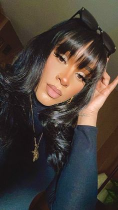 Black Women Hairstyles Bangs, Black Woman Bangs Hair, Chinese Bangs Black Women Natural Hair, 90s Bangs Black Women, Sew Ins With Bangs, Bangs African American Hair, Sza Hair Bangs, Bang On Black Women, Black Girls Hairstyles With Bangs