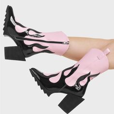 New, In Box And Never Worn. They Run Small. I Am A 10 And I Would Say They Fit Closer To An 9 Trendy Pink Ankle-high Boots, Edgy Pink Boots For Spring, Edgy Pink Round Toe Boots, Edgy Pink Party Boots, Emo Shoes, Pink Ankle Boots, Platform Creepers, Skull Accessories, Black Flame