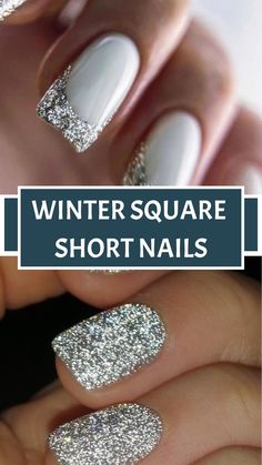 Winter Square Short Nails Holiday Nails Short Square, Glitter Accent Nails, Nail Effects, Blue Tips, Arctic Blue, Candy Cane Stripes, Holiday Sparkle, Icy Blue