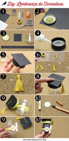 instructions to make a graduation cap with tassels and glue on the top, in spanish