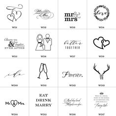 wedding logos are shown in black and white